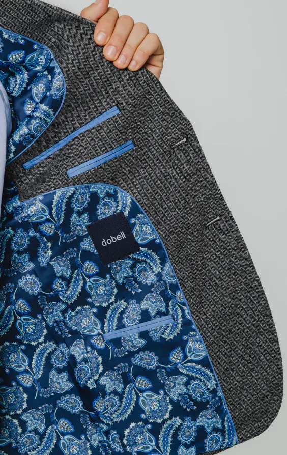 Grey Herringbone Tweed Suit Jacket - photo 4