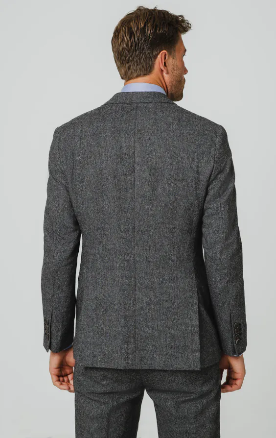 Grey Herringbone Tweed Suit Jacket - photo 5