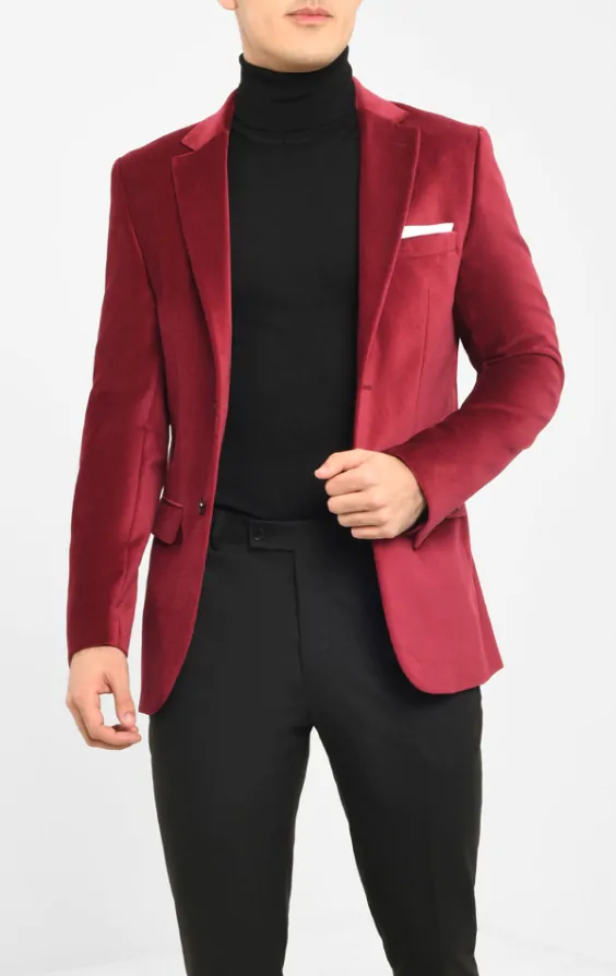 Dobell Burgundy Velvet Jacket with Notch Lapel Dobell