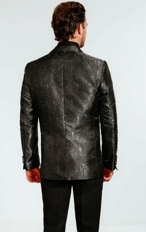 Dobell Black Paisley Jacquard Tuxedo Jacket