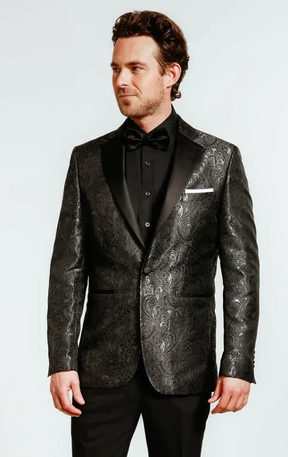 Dobell Black Paisley Jacquard Tuxedo Jacket