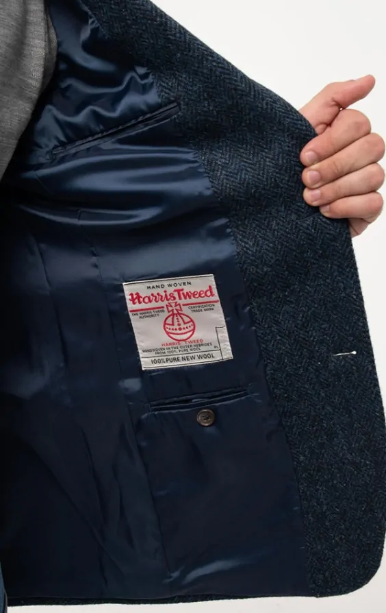 Harris tweed navy blazer shop