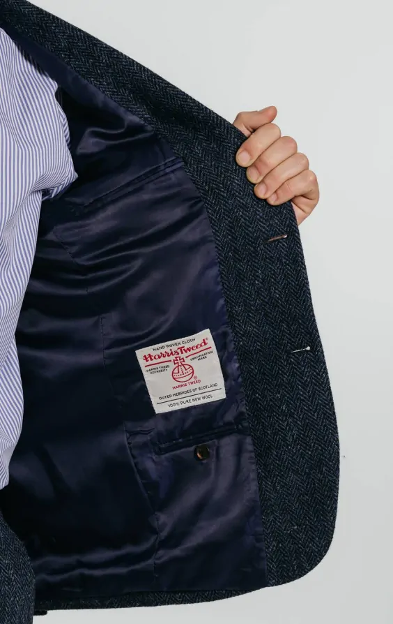 Harris Tweed Blue Herringbone Tweed Jacket | Dobell
