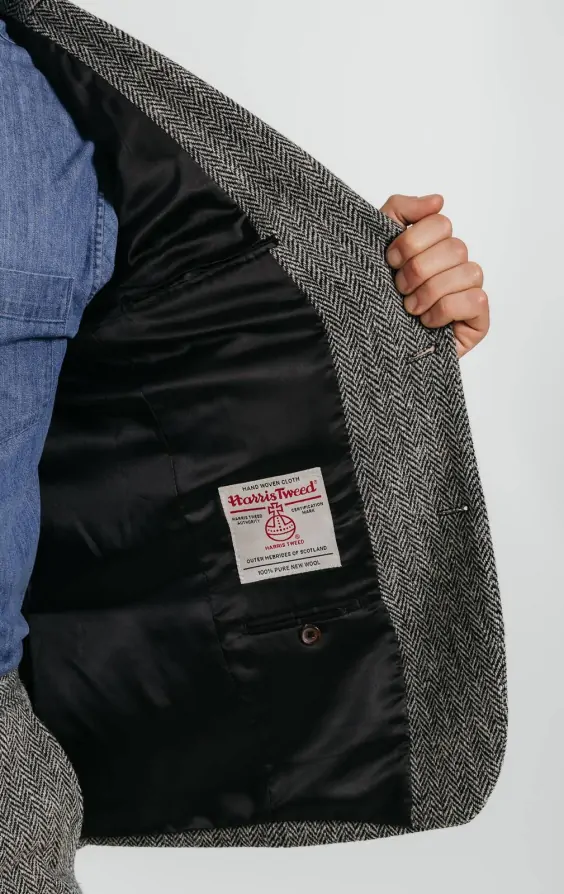 Harris Tweed Grey Herringbone Tweed Jacket | Dobell