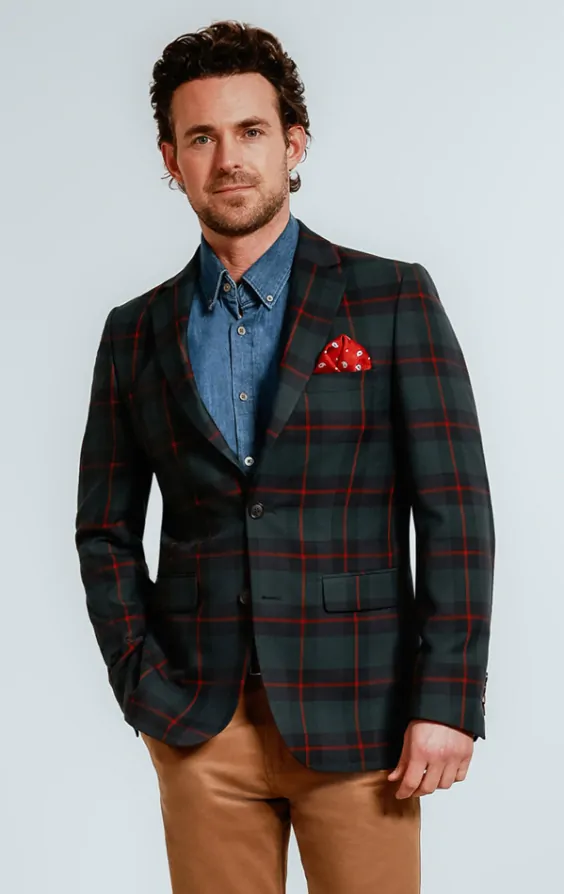 Dobell Navy Green Tartan Check Jacket Dobell