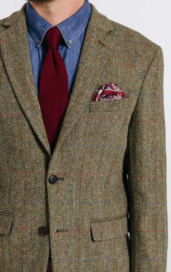 Harris Tweed Green Herringbone Windowpane Check Tweed Jacket