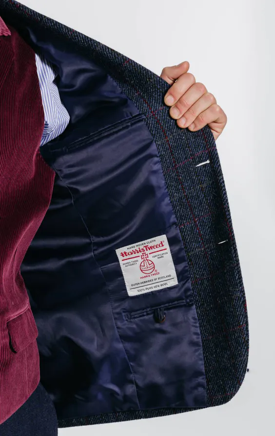 Harris Tweed Dark Blue Windowpane Check Tweed Jacket - photo 4