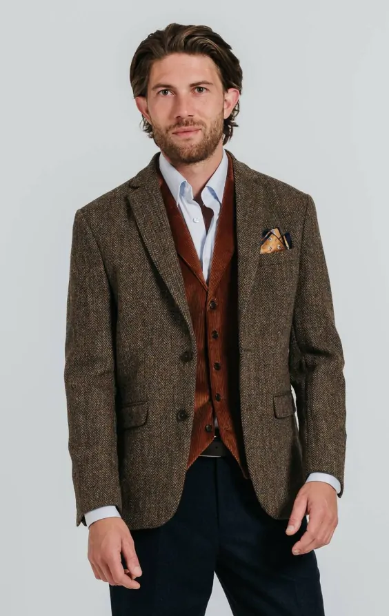 Harris Tweed Green with Brown Overcheck Tweed Jacket