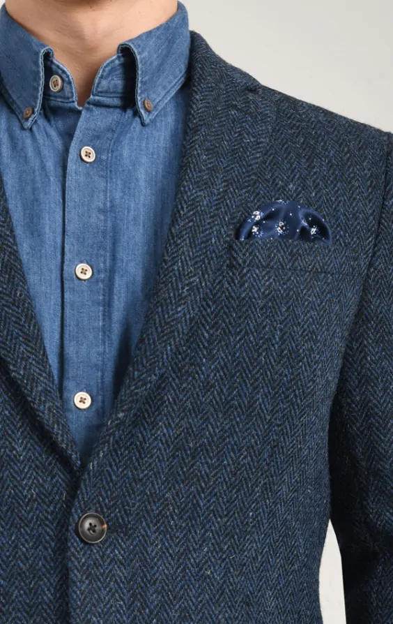 Men's blue herringbone blazer top
