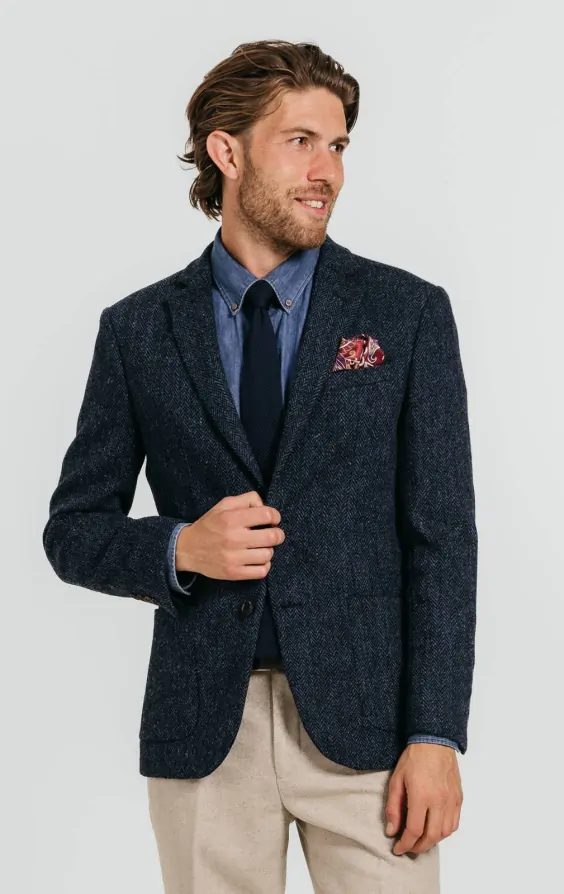 Harris Tweed Blue Herringbone Tweed Country Jacket | Dobell