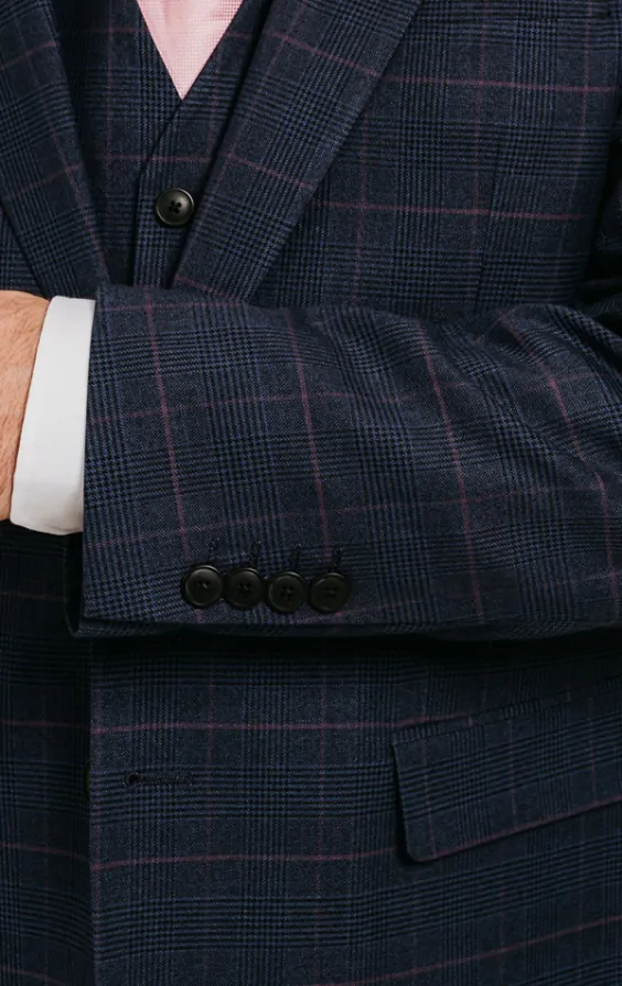 Navy with Pink Check 3 Piece Suit thumbnail 4