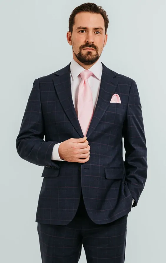 Pink shirt blue jacket outlet