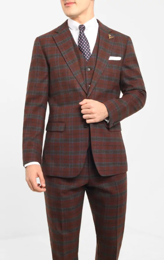 Loch Hart Burgundy Check 2 Piece Suit Dobell