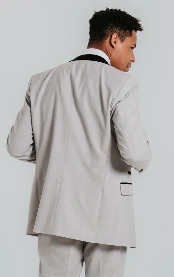 Dobell Light Grey Check Suit Jacket with Contrast Trims Dobell