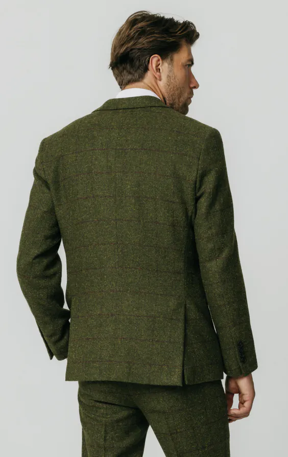 Green Windowpane Check Tweed 3 Piece Suit thumbnail 6