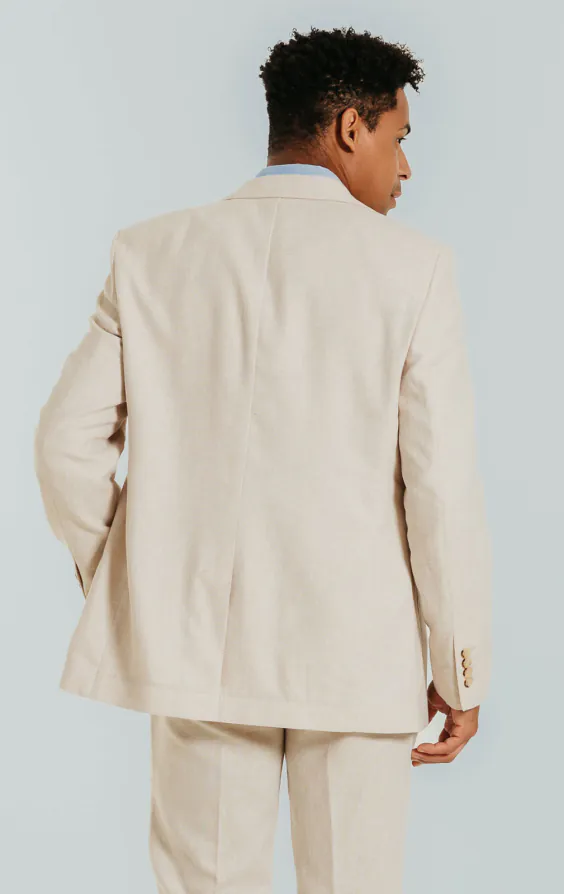 Cream Linen Slim Fit Suit Jacket thumbnail 2
