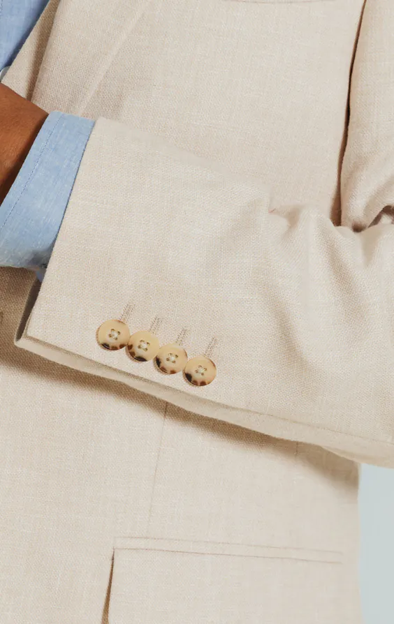 Cream Linen Slim Fit Suit Jacket thumbnail 3