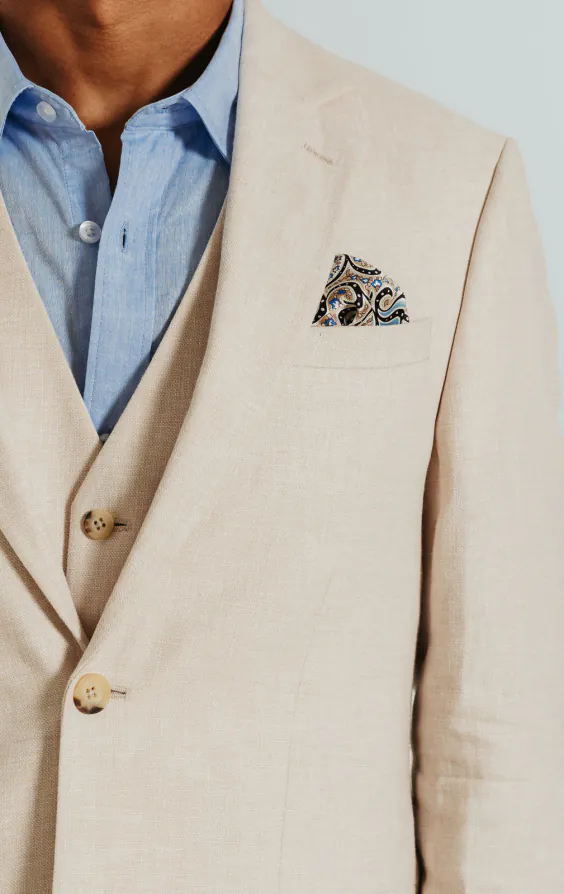 Cream Linen Slim Fit Suit Jacket thumbnail 4