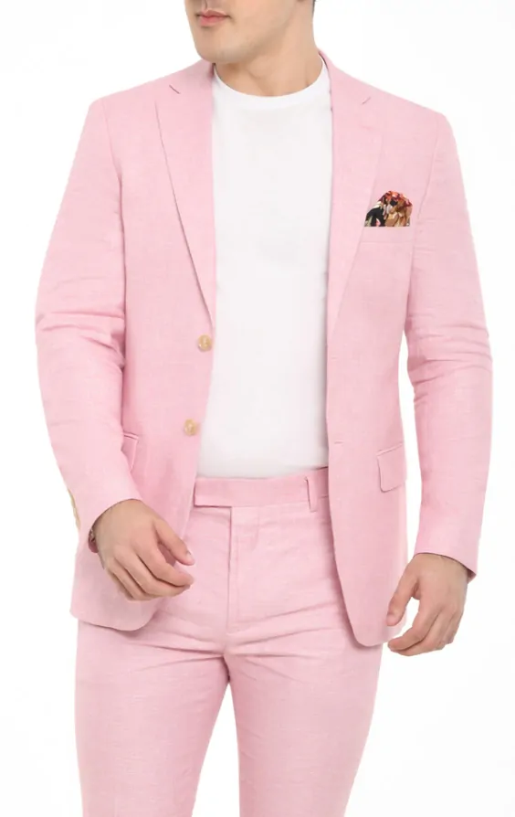 Dobell Light Pink Linen Slim Fit Jacket Dobell