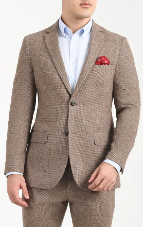 Dobell Brown Puppytooth Slim Fit Suit Jacket Dobell