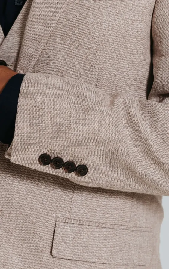 Sand Linen Slim Fit Suit Jacket thumbnail 3
