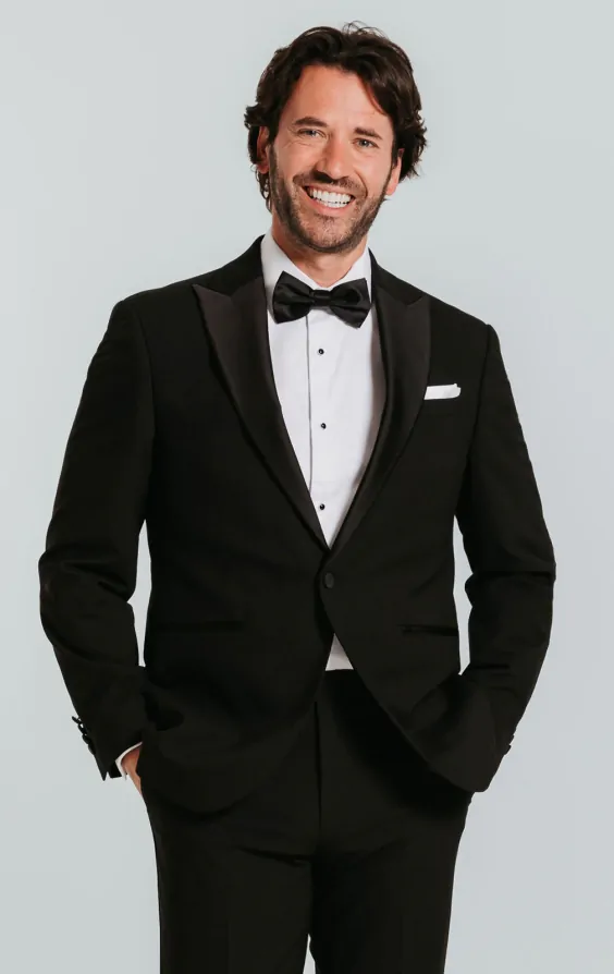Dobell Black Slim Fit Dinner Jacket with Peak Lapel