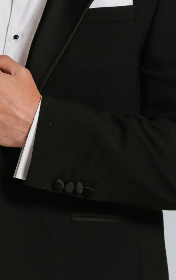 Black Slim-Fit Dinner Jacket with Peak Lapel thumbnail 3