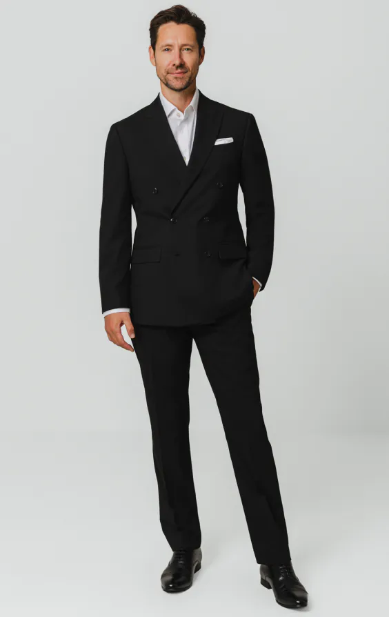 Black Double Breasted Suit Jacket with Peak Lapel - photo 1