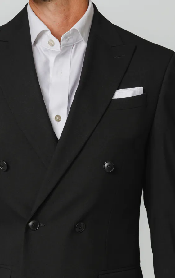 Black Double Breasted Suit Jacket with Peak Lapel - photo 3