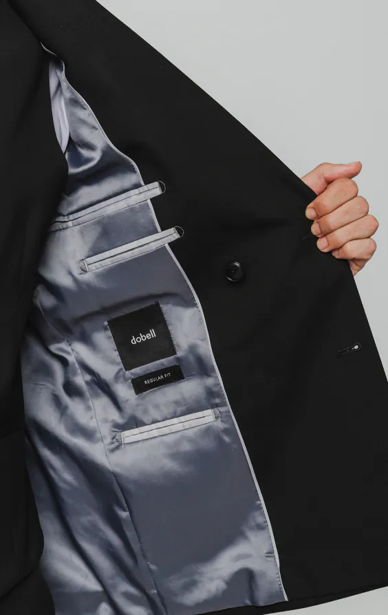 Black Double Breasted Suit Jacket with Peak Lapel - photo 4