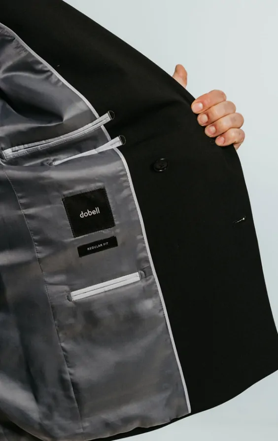 Black Double Breasted 3 Piece Suit with Peak Lapel thumbnail 6