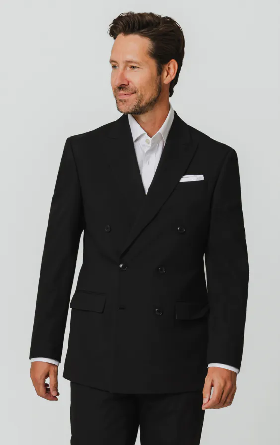 Black Double Breasted Suit Jacket with Peak Lapel