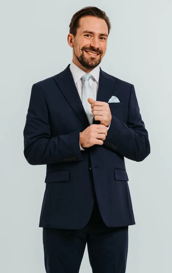 Dobell Blue Suit Jacket with Peak Lapel