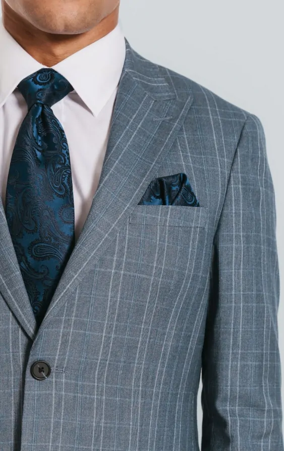 Light Blue Check Suit with Peak Lapel thumbnail 6