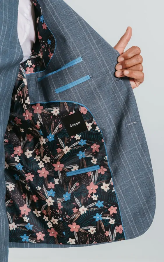 Light Blue Check Suit with Peak Lapel thumbnail 7