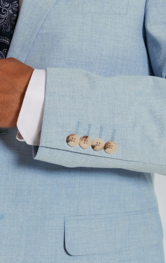 Dobell Light Blue Suit Jacket with Peak Lapel