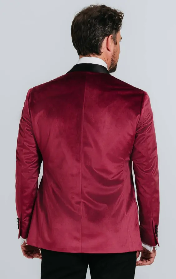 Burgundy Velvet Tuxedo with Black Trousers thumbnail 3