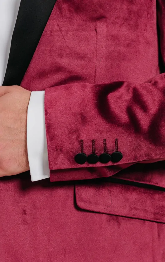 Burgundy Velvet Tuxedo with Black Trousers thumbnail 4