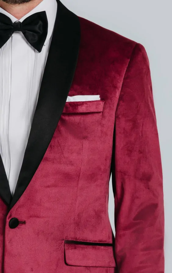 Burgundy Velvet Tuxedo with Black Trousers thumbnail 5