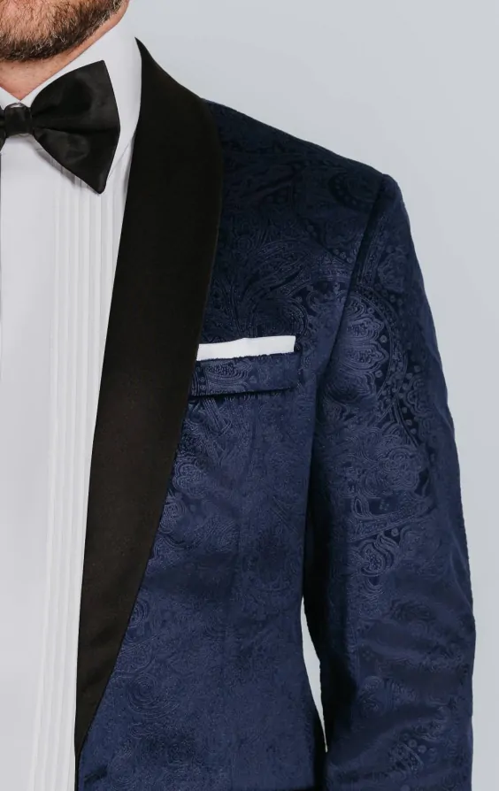 Navy paisley tuxedo jacket top