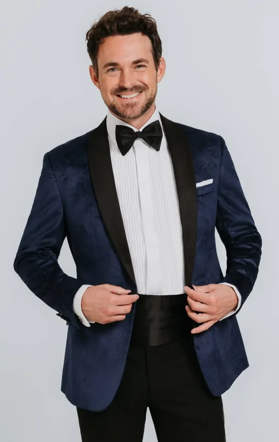 Dobell Navy Paisley Velvet Tuxedo Jacket Dobell