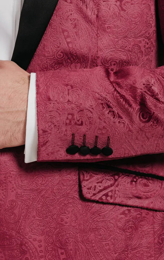 Burgundy Paisley Velvet Tuxedo with Black Trousers - photo 2 Burgundy Paisley Velvet Tuxedo with Black Trousers - photo 2