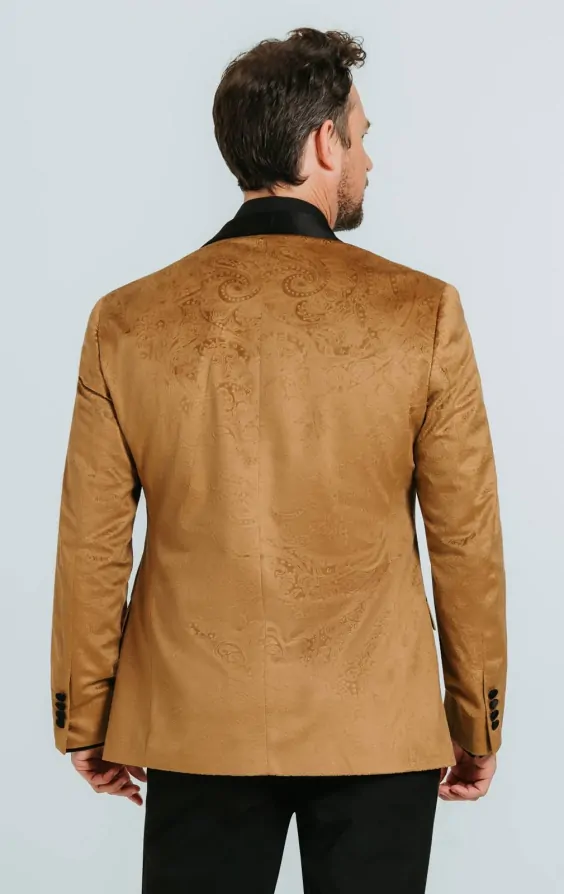 Gold Paisley Velvet Tuxedo with Black Trousers thumbnail 3