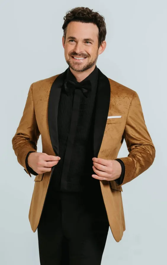 Dobell Gold Paisley Velvet Tuxedo Jacket
