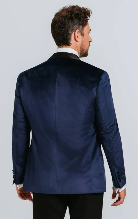 Navy Blue Slim Fit Velvet Jacket - photo 1