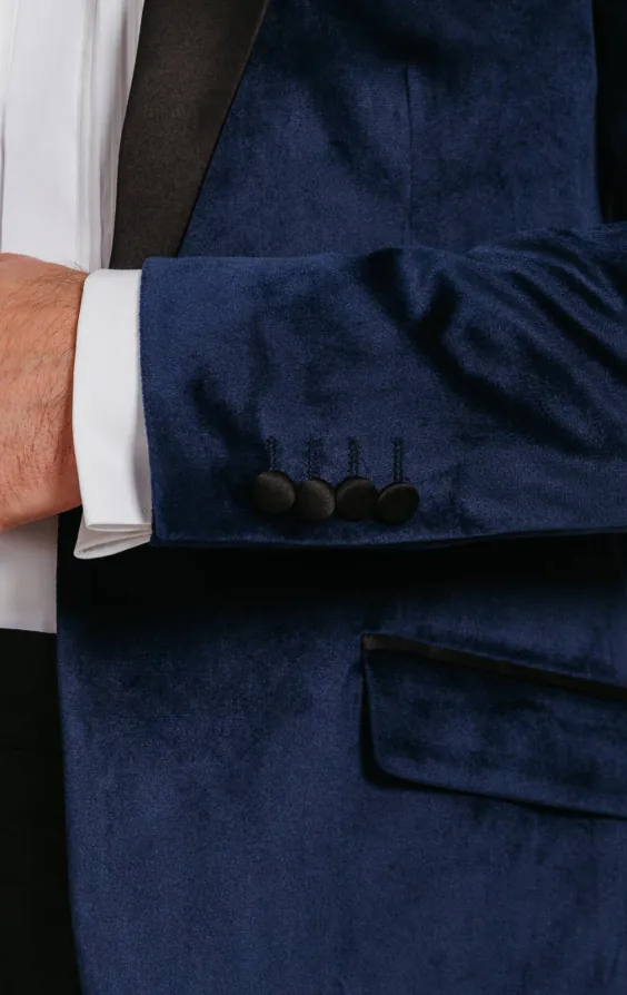 Navy Blue Slim Fit Velvet Jacket - photo 2