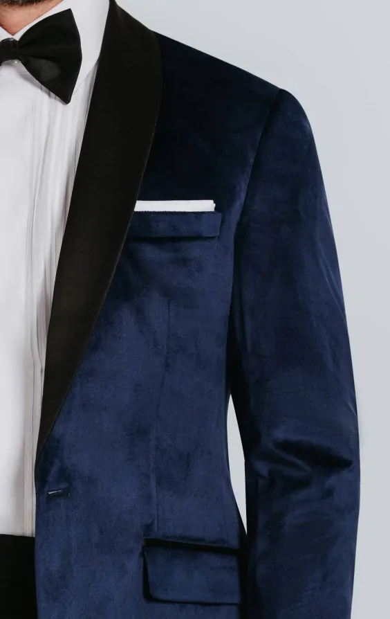 Navy Blue Slim Fit Velvet Jacket thumbnail 4