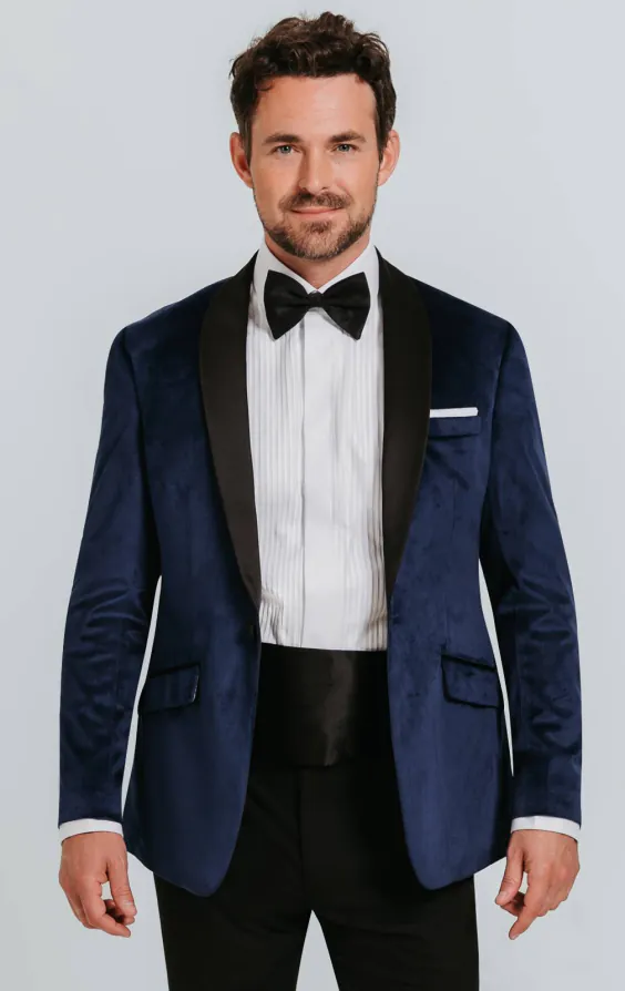 Navy Blue Slim Fit Velvet Jacket