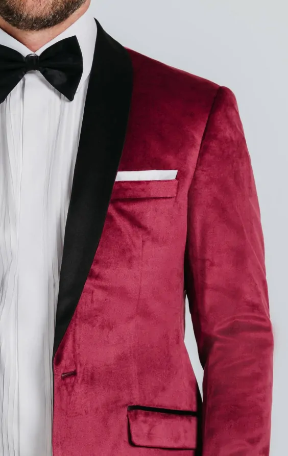 Burgundy Slim Fit Velvet Jacket thumbnail 4