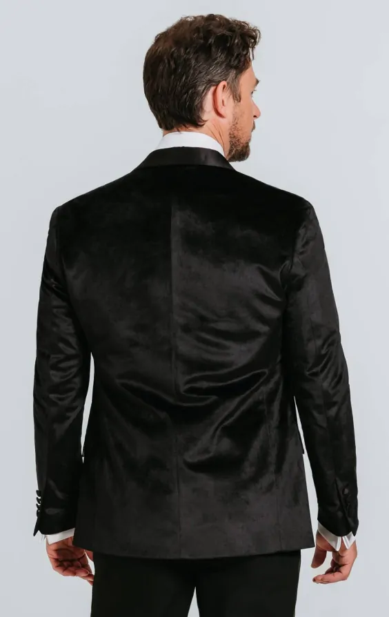 Dobell Black Slim Fit Velvet Jacket